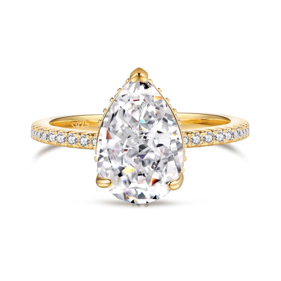 2.75ct Pear Cut Simulated Diamond 18K Gold Filled 925 Silver Ring - Size 6