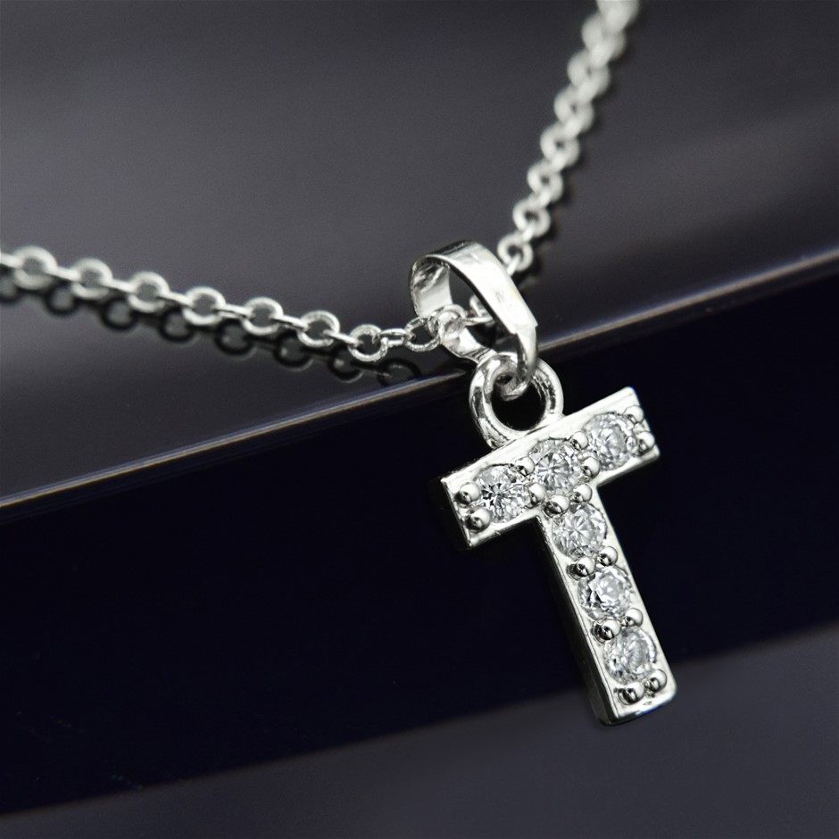 Simulated Diamond Initial 'T' Minimalist Stainless Steel Necklace