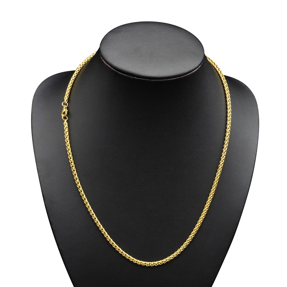 Classic 3mm Wide Stainless Steel Wheat Chain Necklace - 50cm (Yellow)