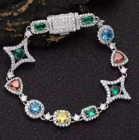 18k white Gold Filled Multi Colour Bracelet stamped(18K)-17.5cm