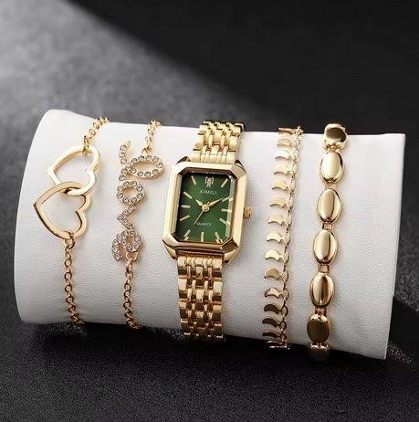 5-Piece Jewellery Set.Watch, 4 Bracelets,(Gift Box Included)