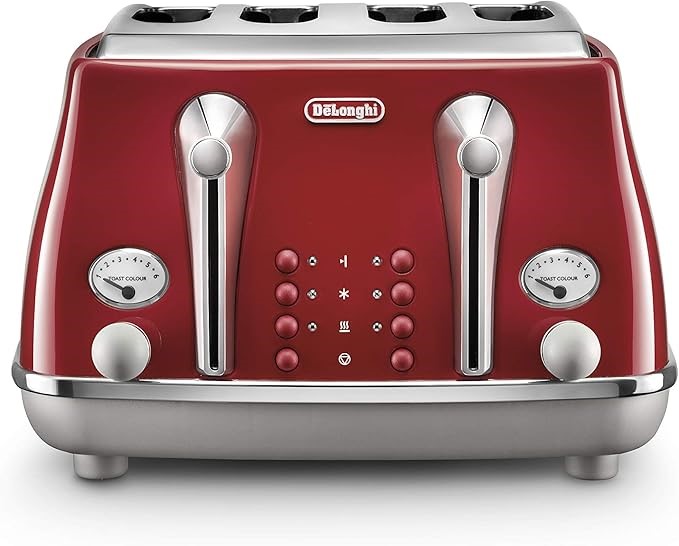 DE'LONGHI Icona Capitals 4 Slice Toaster, CTOC4003.R, Red.