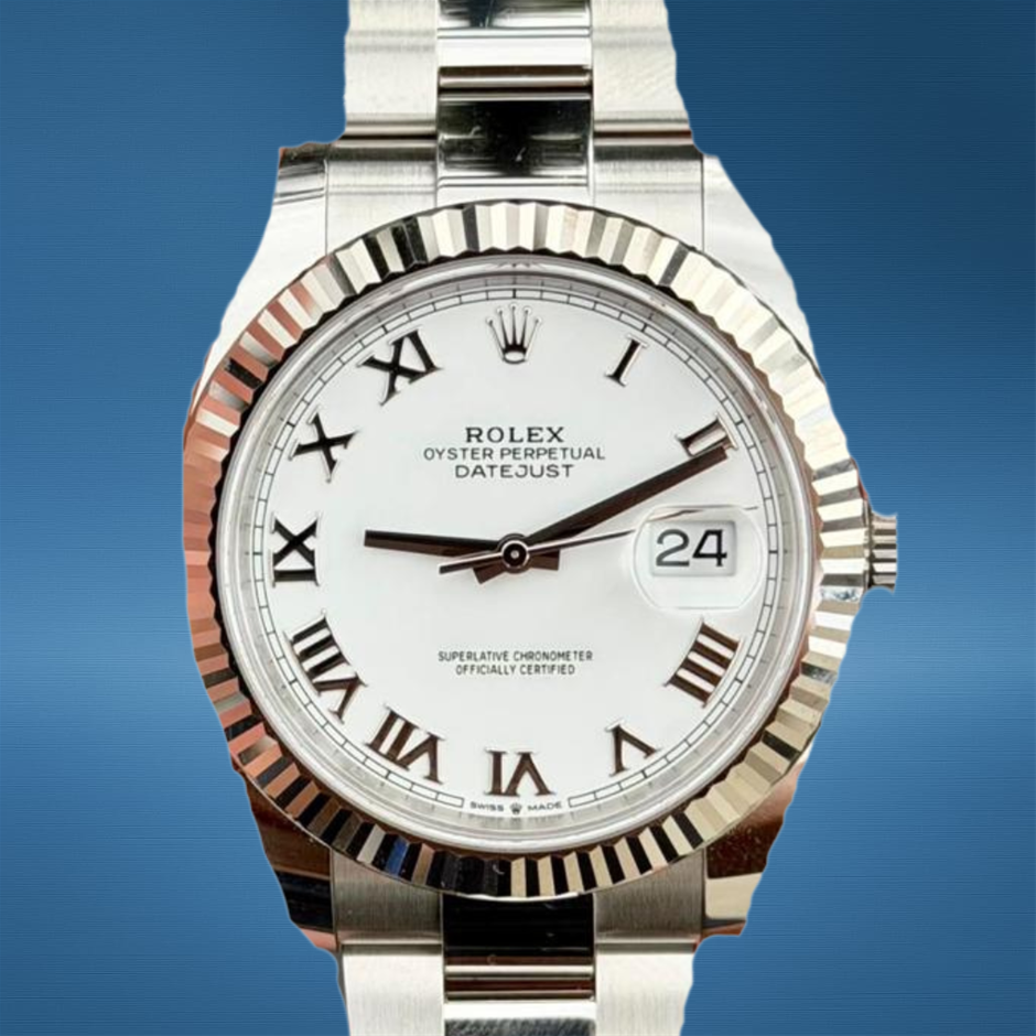 ROLEX DATEJUST 41 ROLESOR 126334 WHITE ROMAN DIAL 18K 41MM 2024 BXP & COA