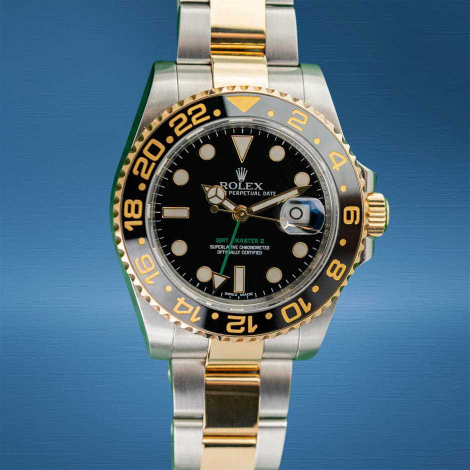 ROLEX GMT-MASTER II 40MM YELLOW ROLESOR 116713LN AUTOMATIC BXP & COA