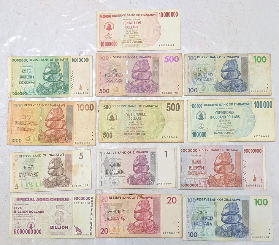 ZIMBABWE Banknote collection. More than ten Billion Dollars