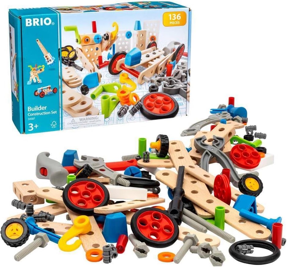 BRIO Builder 34587 Construction Set – 136 Piece STEM Building Kit with Wood