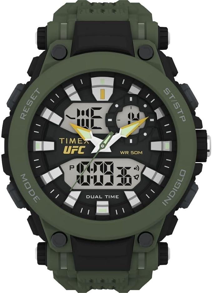 TIMEX Men's UFC Impact Green Resin Strap Watch, Grey, 50 mm. NB: Big scratc