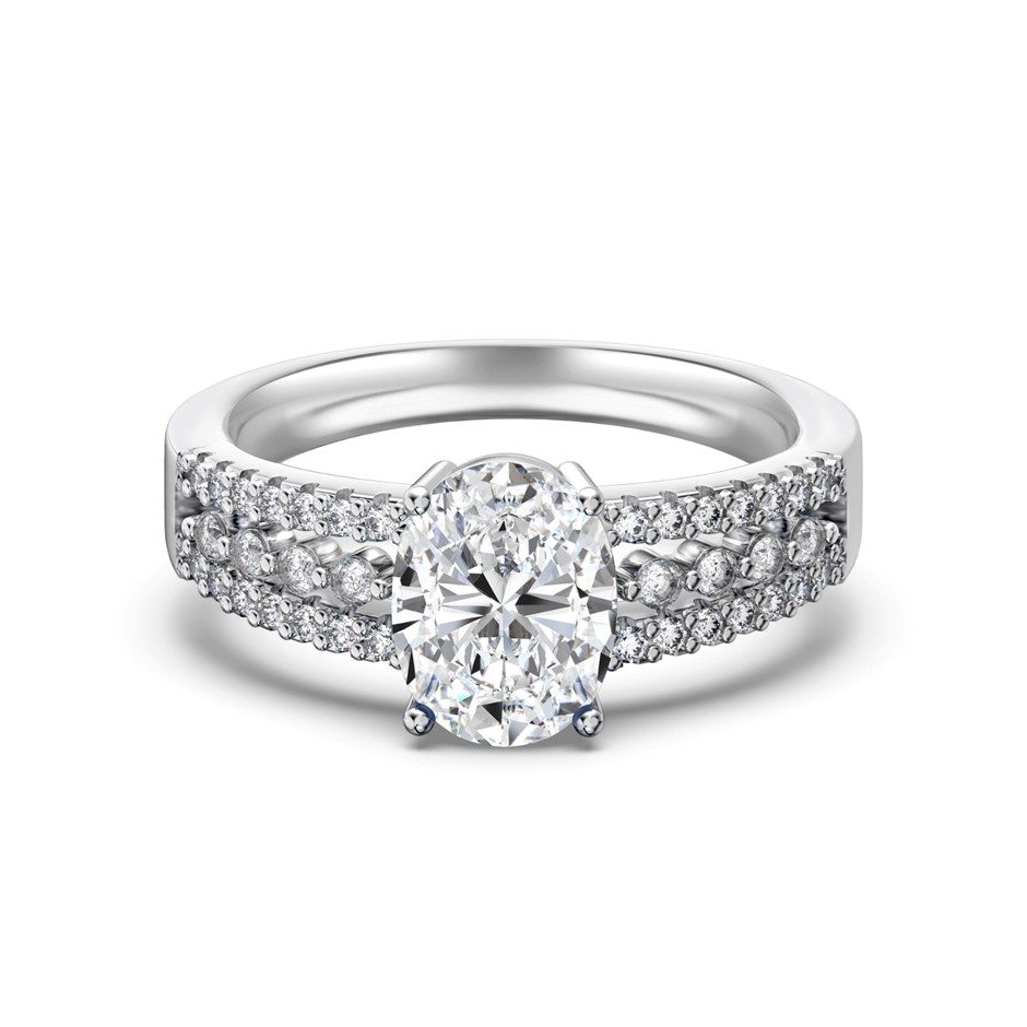 2.0ct Oval Cut GRA Certified Moissanite 925 Sterling Silver Ring - Size 9