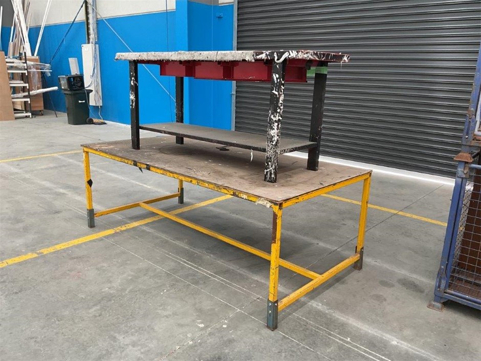 Pair of Steel Frame Work Benches with Drawers