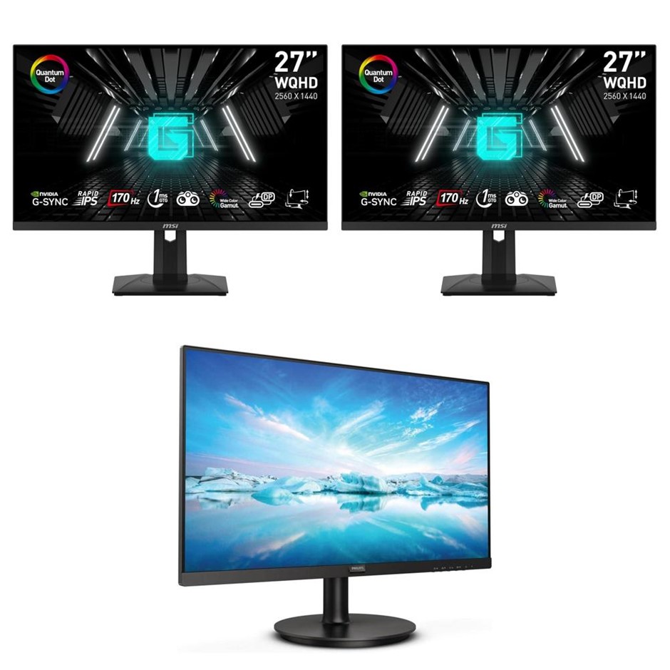 3 x Assorted Gaming Monitors. Incl: 2 x MSI G274QPF-QD, 27" 2560 x 1440, 1