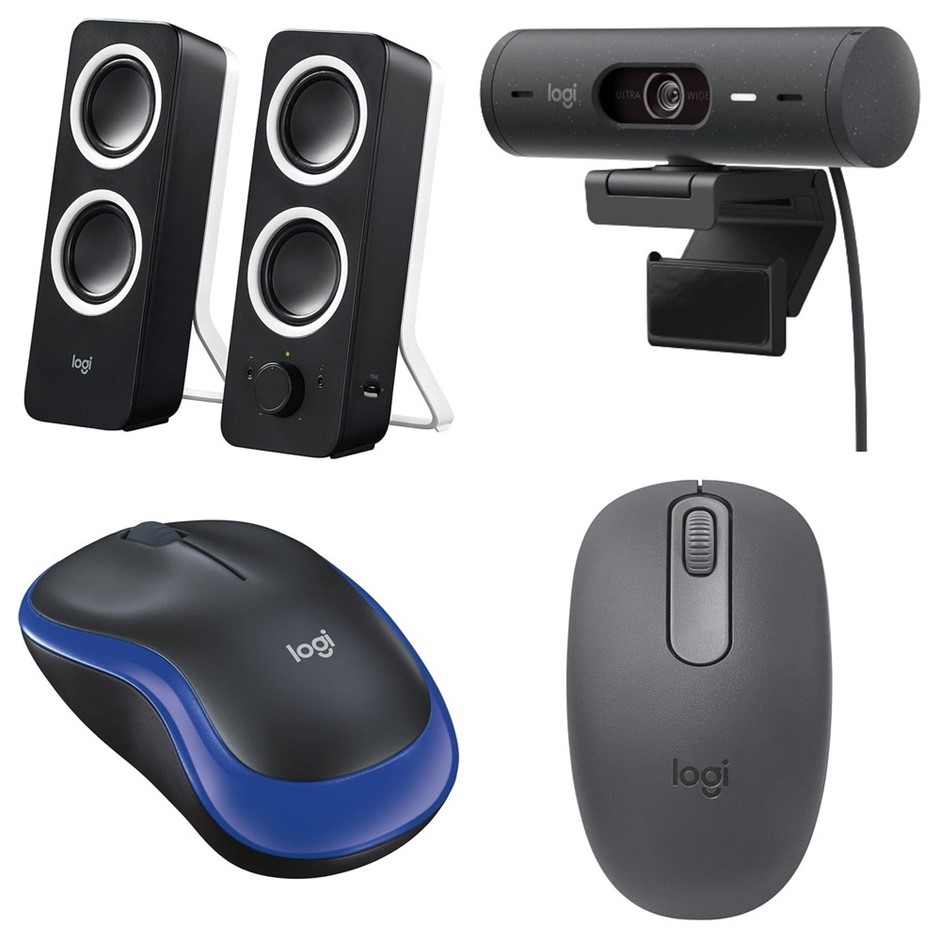 4 x Logitech Accessories. 1 x LOGITECH Z200 Multimedia PC Speakers Black. 1