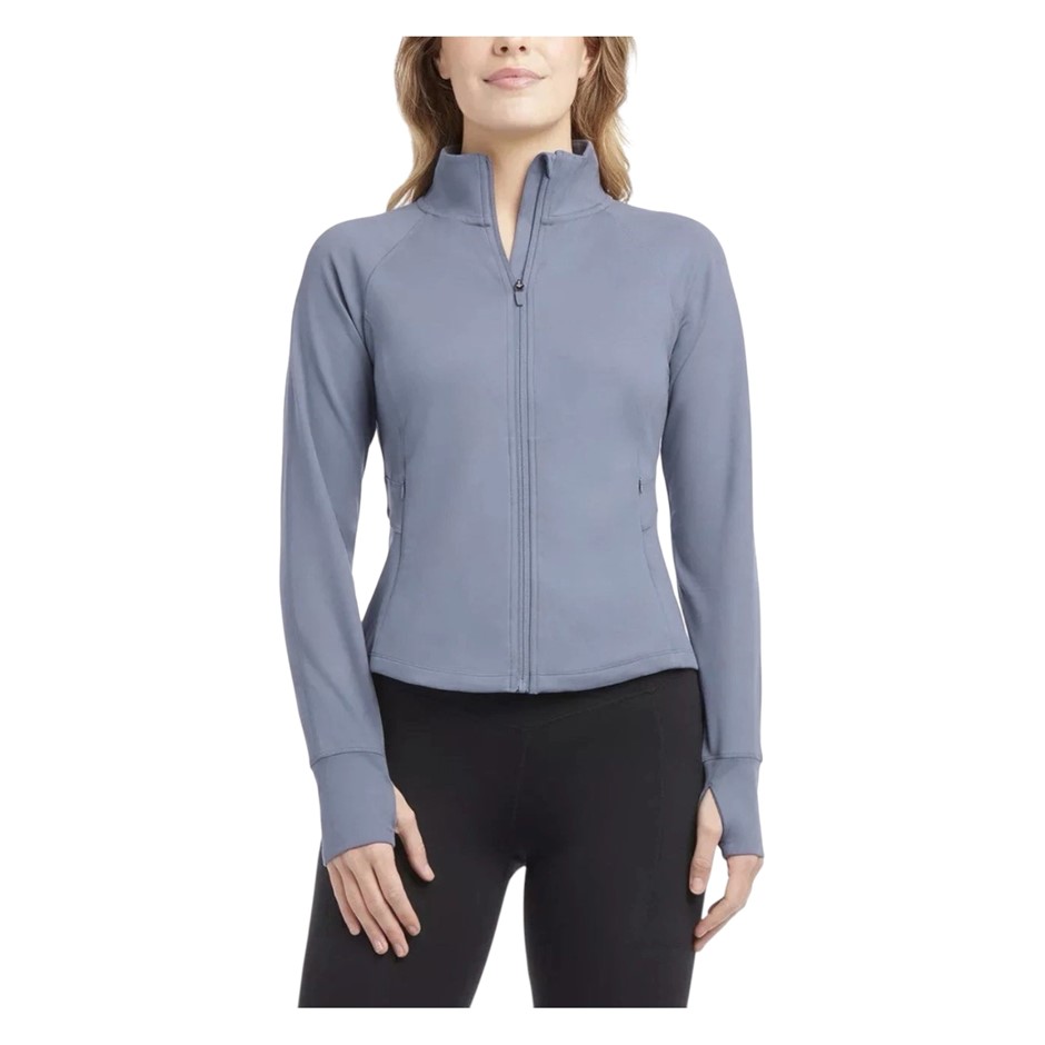 DANSKIN Women's Tulip Hem Yoga Jacket, Size L, Fog Grey. NB: some minor pul