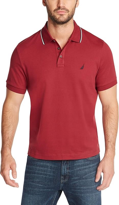 NAUTICA Men's Classic Fit Short Sleeve Dual Tipped Collar Polo Shirt, XL, B