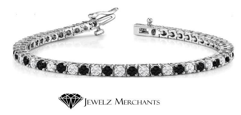 GRA Moissanite white & Black Brilliant Cut Tennis Bracelet -S925-18cm-3mm