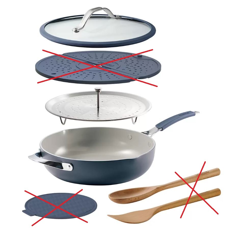 TRAMONTINA 7pc All In One Plus Pan Set, Blue. NB: Missing silicone pieces &