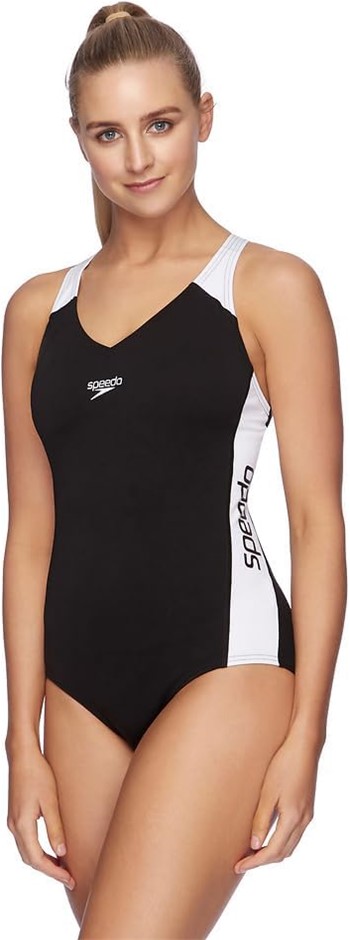 SPEEDO Women's Splice One Piece Swimsuit, Size AU14/GB 16/38, Black/White,