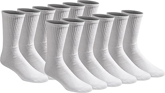 12 Pairs x DICKIES Men's All Purpose Cushion Crew Socks, Size 5-9, White, 1