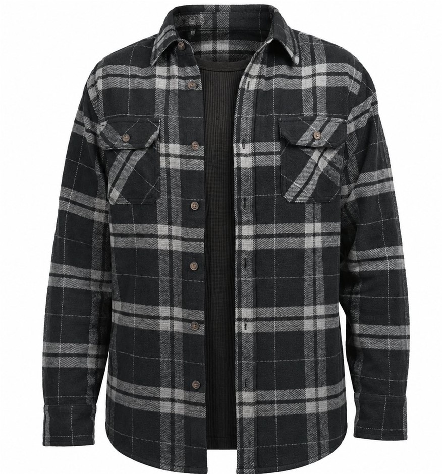 JACHS Mens 2 Pack Thermal Waffle + Flannel Shirt, Black, M