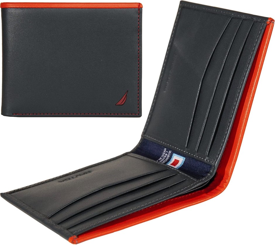 NAUTICA Pop Color Leather Bifold Wallet, Navy/Red, One size