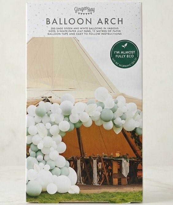 GINGER Ray Luxe Balloon Arch 200-Pieces Kit, Sage/White