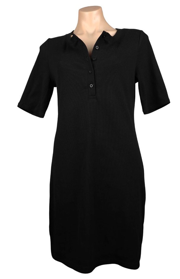CALVIN KLEIN JEANS Women's Ribbed Button Dress, Size M, 58% Cotton, Black (