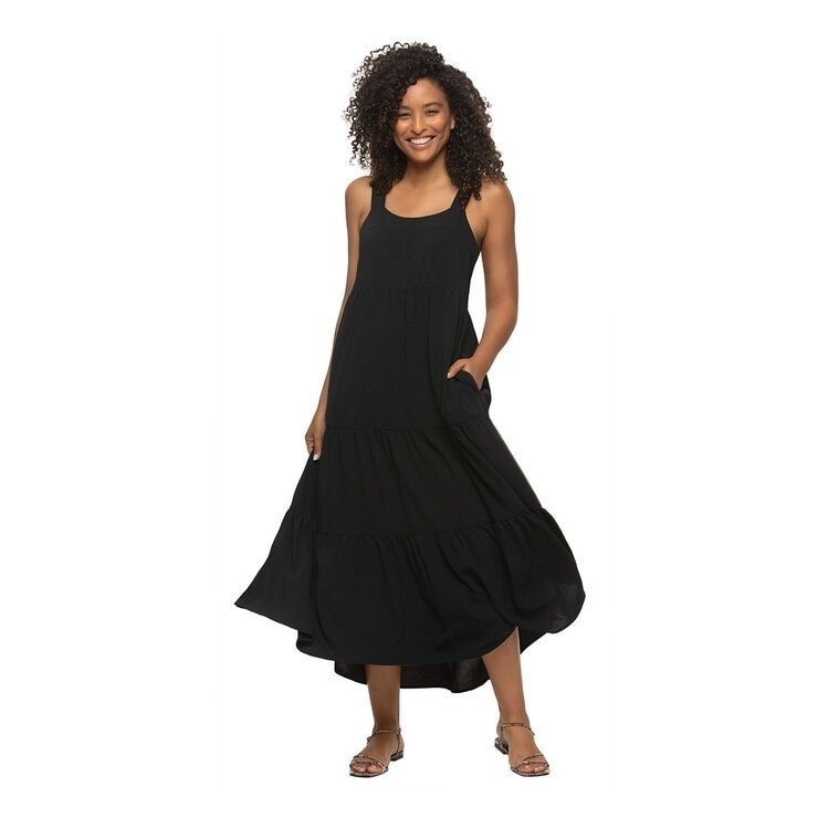 JEZEBEL Women's Tiered Dress, Size L, Black. Buyers Note - Discount Freigh
