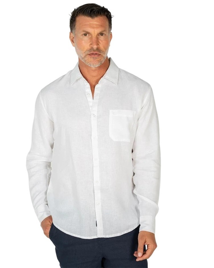 COAST Men's Long Sleeve Linen Shirt, Size XL, 100% Linen, White, 18CCC400.