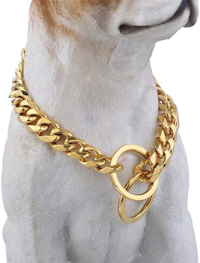 Loveshine Chain Dog Collar 18K Gold Cuban Link Dog Chain Chain Collar Metal