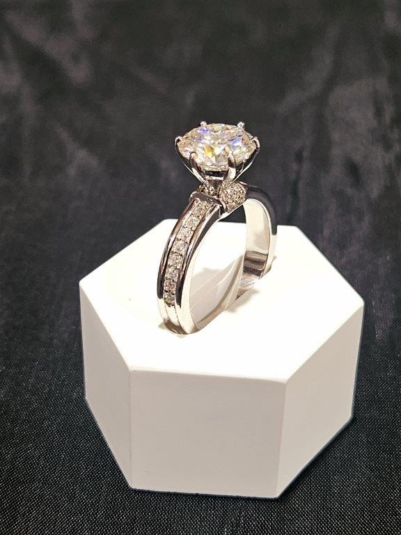 3.0ct GRA Moissanite white 18k Solid White Gold Vermeil Ring -7US