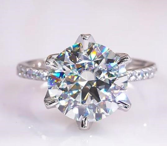 5.0ct GRA  Moissanite white  18k Solid White Gold Vermeil Ring  -8US