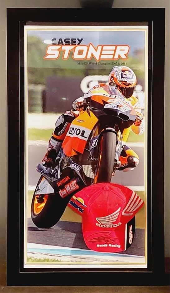 CASEY STONER HANDSIGNED CAP IN FRAMED DISPLAY