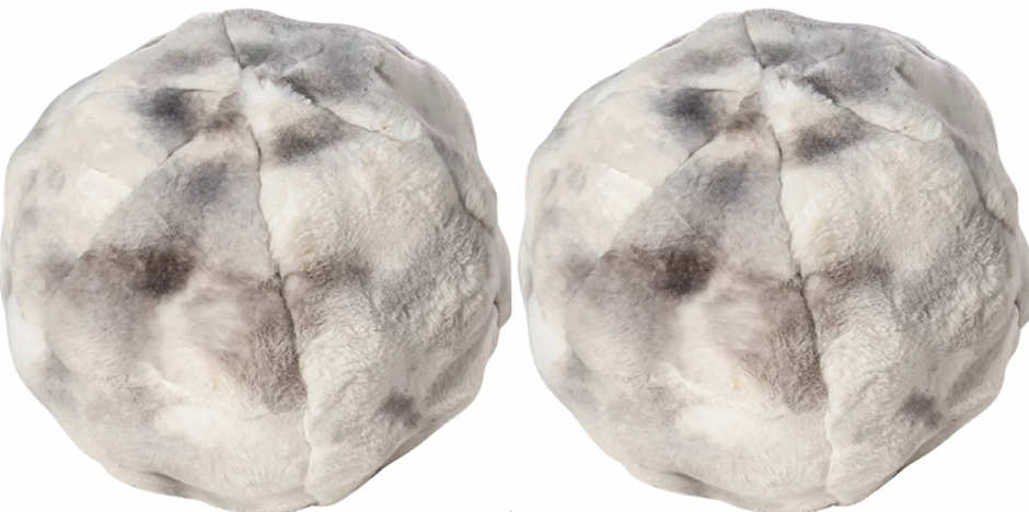 2X MON CHATEAU Round Faux Fur Pillow, 30cm, Grey/Taupe.