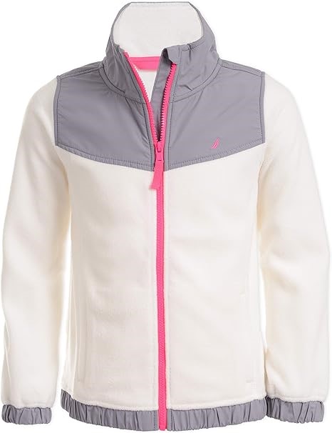 Nautica Girls Full-Zip Fleece Jacket, Cream/Grey, 7