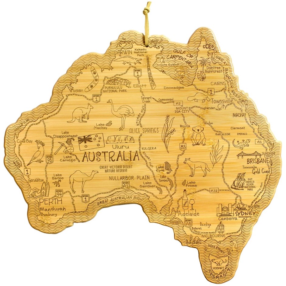 TOTALLY BAMBOO Australia Shaped Cutting Board.