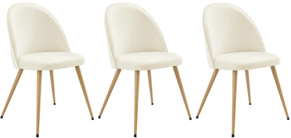 Set of 3 Shangri-La Charley Curved Back Dining Chairs (Off White/Wood). NB: