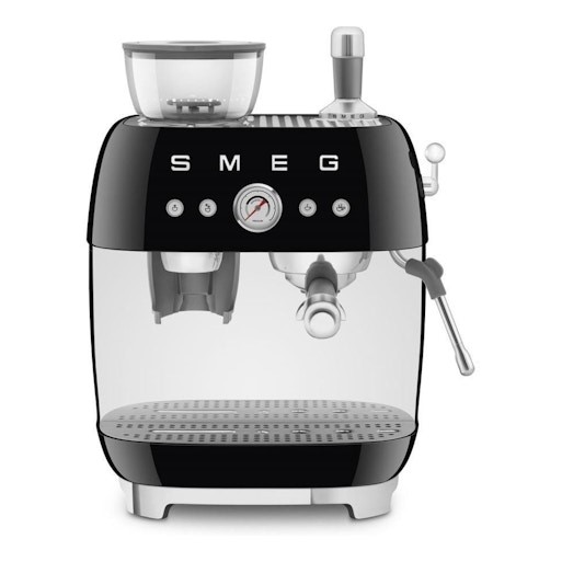 SMEG '50's Style' Coffee Machine with Built in Grinder - Black. NB: Minor U