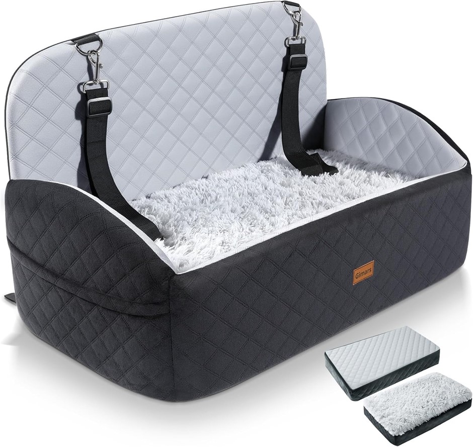 GIMARS Dog Car Seat with Reversible Long & Short Plush Seat Cushion for Sma