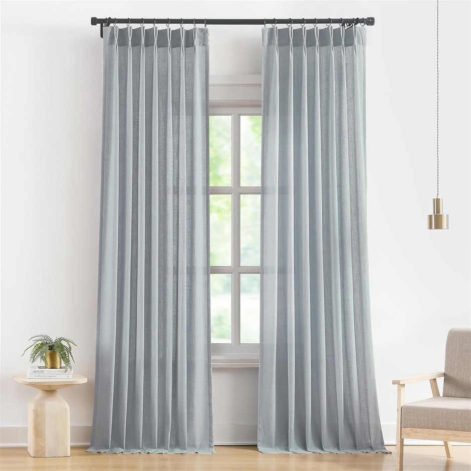 VISION HOME Blue Grey Pinch Pleated Semi Sheer Curtains 108 inch 9ft 40" Wx