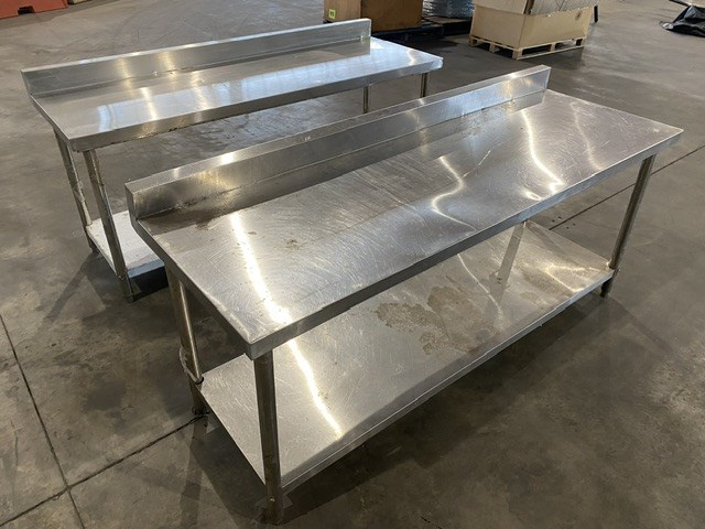 <p>Stainless Steel Catering Benches with Splashbacks x 2</p>