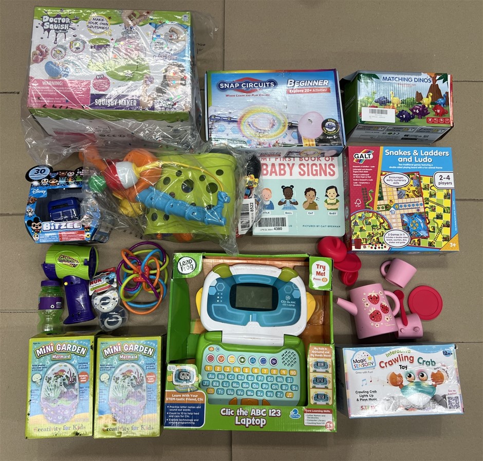 15 X ASSORTED Kids Toys, Interractive Laptop, Bubble Gun & More; Incl. Bran