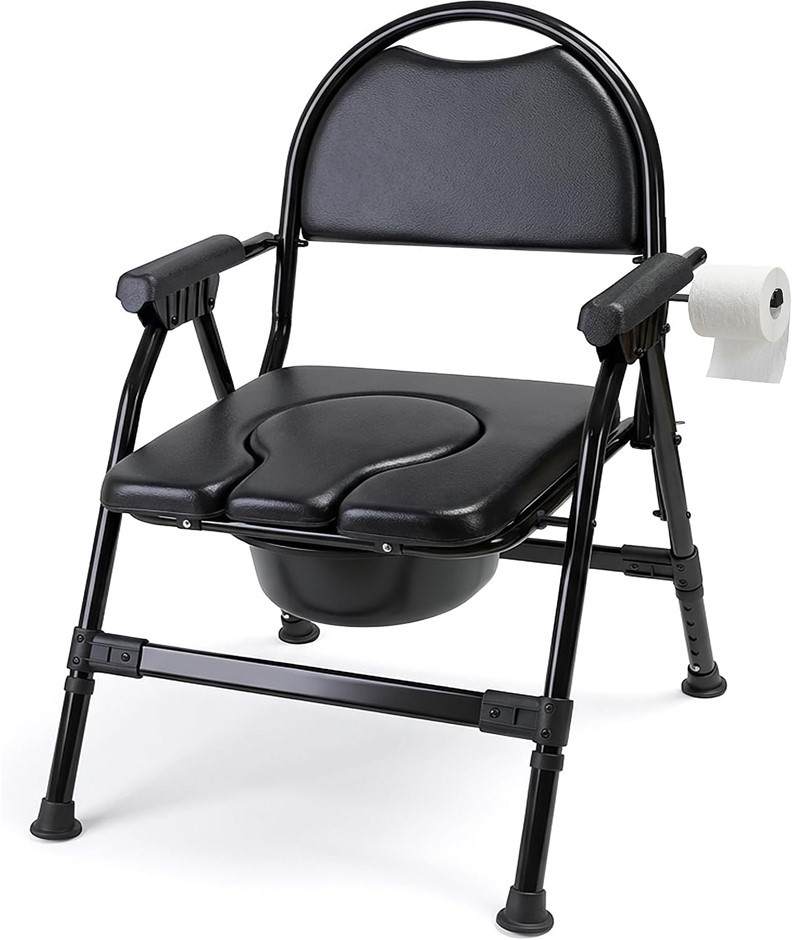4-in-1 Folding Bedside Commode Chair with Seat Cover, Tool-Free Assembly Po