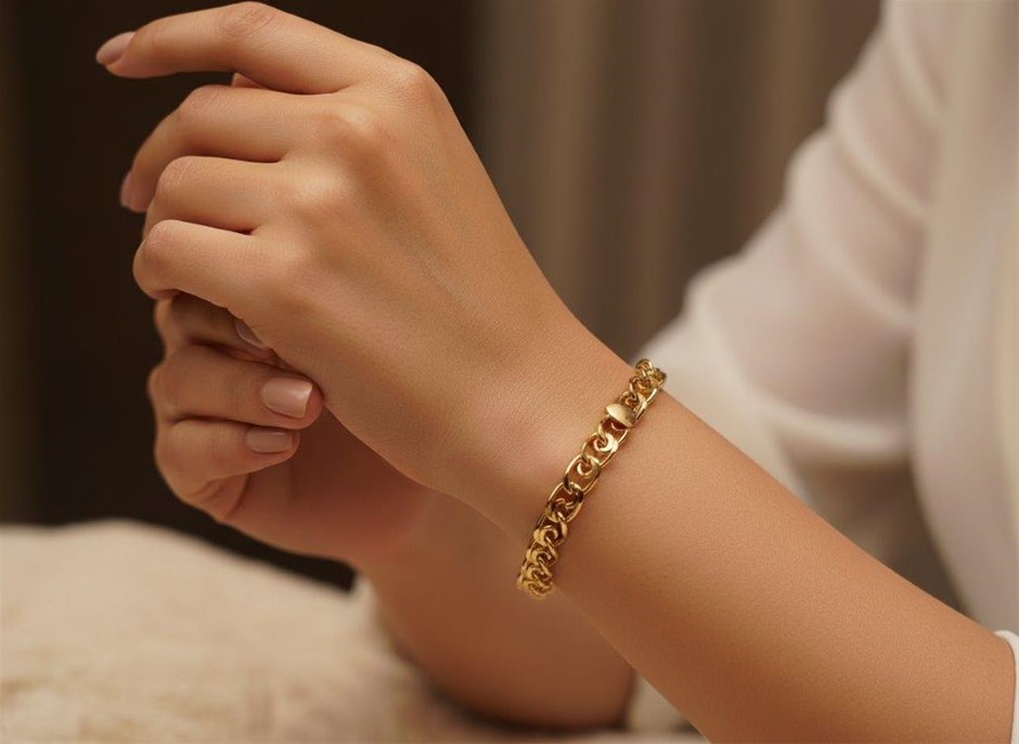 18k Stamped  Yellow Gold Filled Bracelet-Quality Guarantee-19cm-6mm