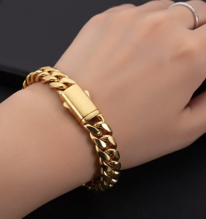 18k Italy Stamped  Yellow Gold Filled Bracelet-Quality Guarantee-22cm-10mm