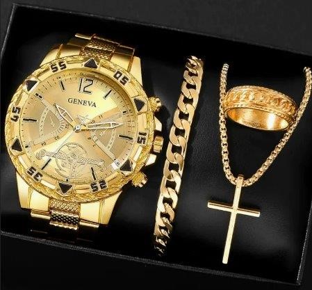 4-Piece Jewellery Set. Watch, Necklace, Bracelet, Ring (Gift Box Included)