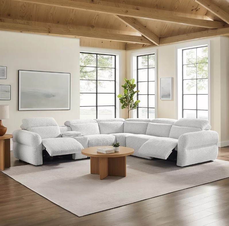 AIDEN & IVY Fabric Power Reclining Sectional With Power Headrests. NB: Well