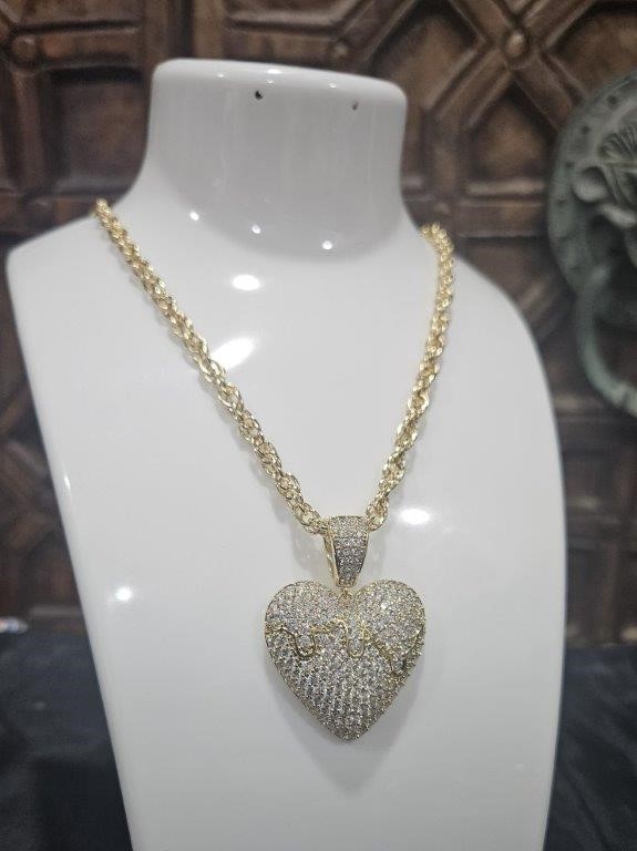 18K/Italy Stamped Yellow Gold Filled Chain & Heart Pendant -50cm-Bonus Gift