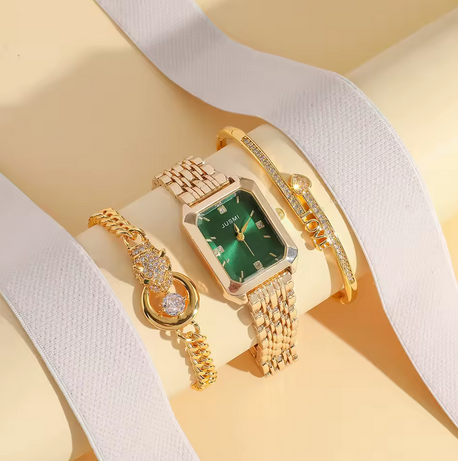 3-Piece Jewellery Set.Watch,Two Bracelet & (Gift Box Included)