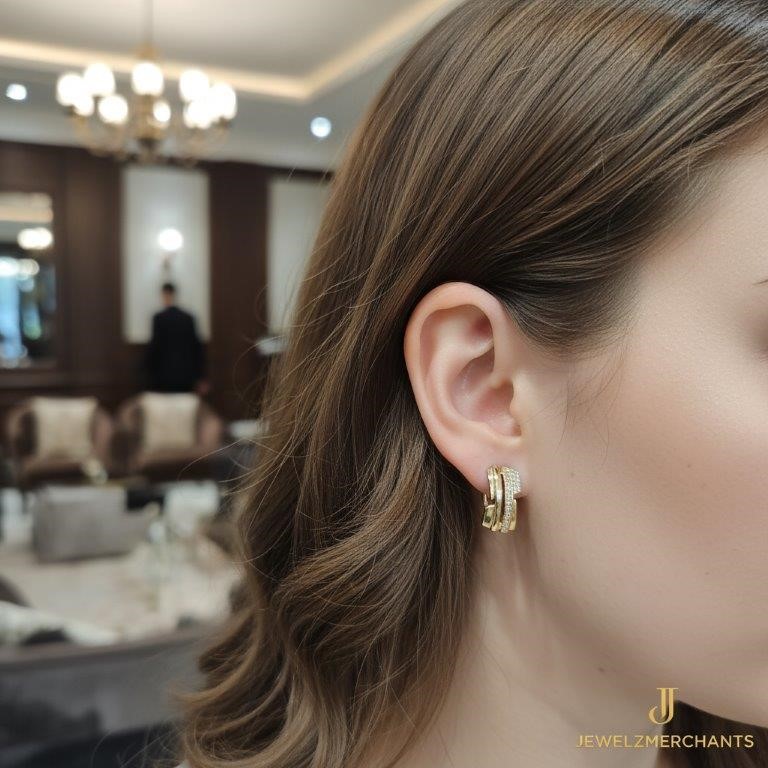18K/Italy Gold Filled Earring -(18K/Italy)-Warranty Quality-Bonus Gift