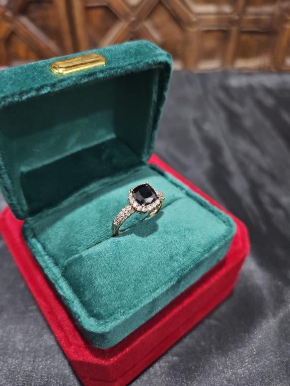 18K/Italy 2.0ct Black Princess Cut Yellow Gold Ring Warranty Quality-7US