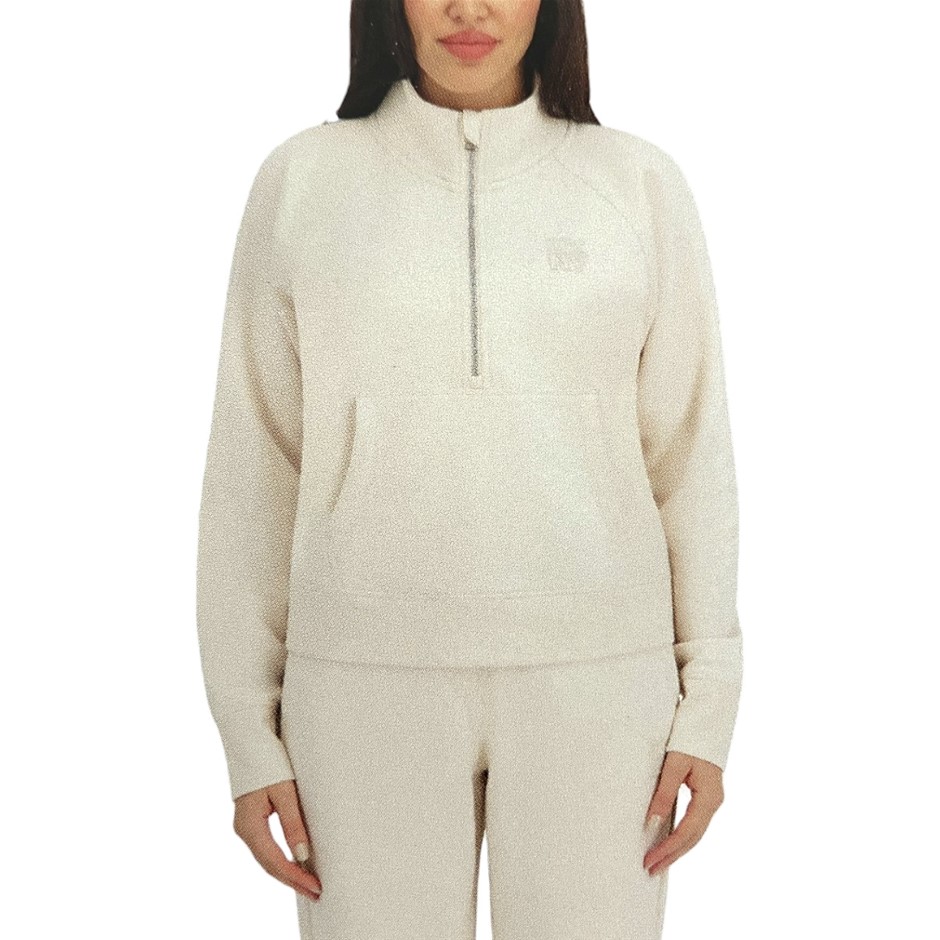 DKNY Women's Half Zip Fleece Sweatshirt, Size S, Oat. NB: minor stain.